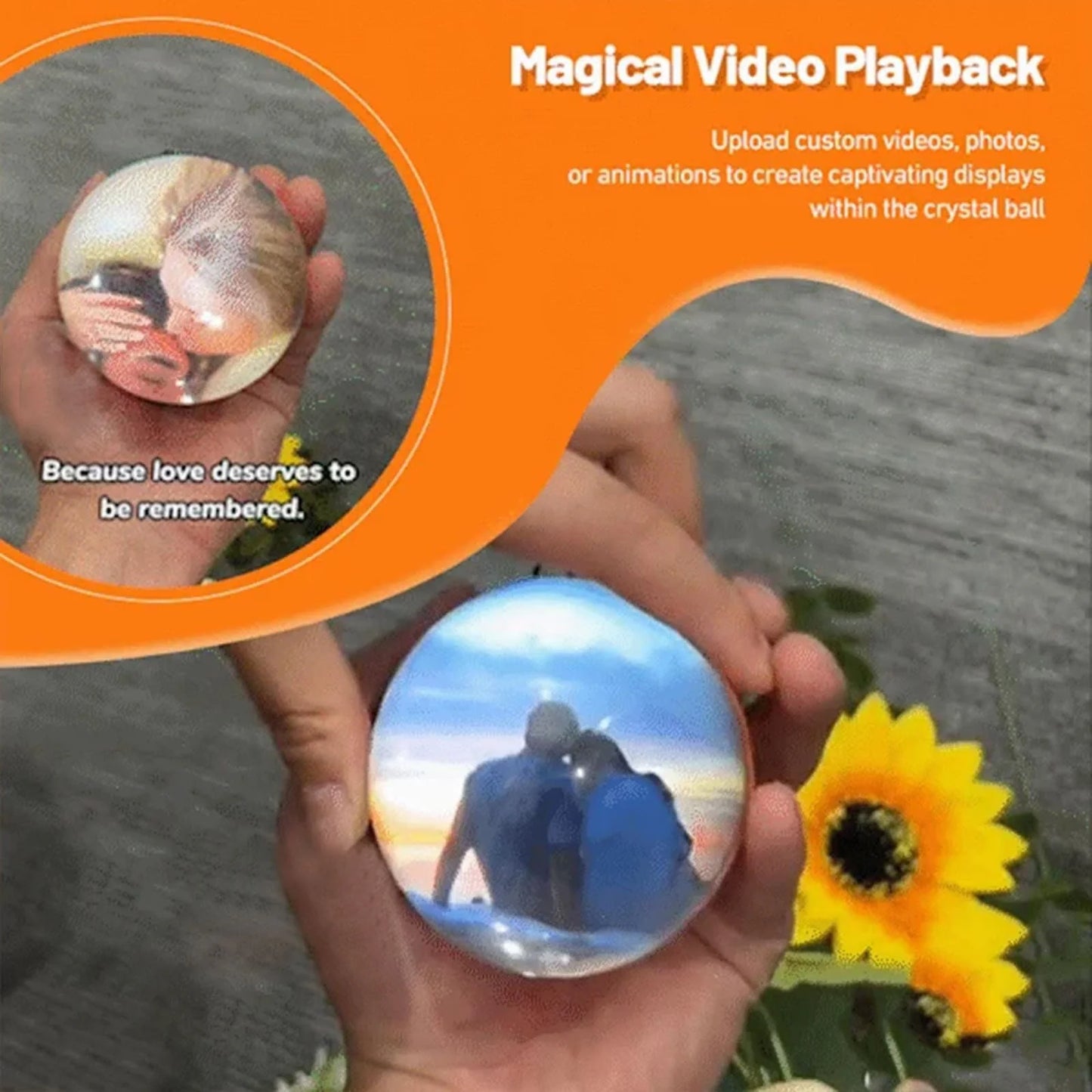 Crystal Ball Digital Display, 3D Ultrasound Crystal Ball, Crystal Ball Video Player, Light-Up Sphere, Digital Memory Display—Uploadable Videos & Photos, Gift for Anniversary, Birthday